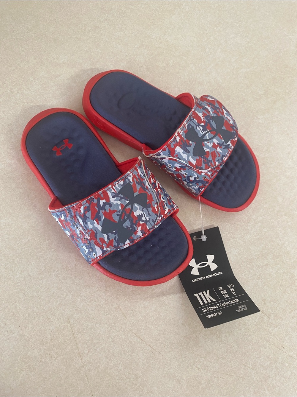 Under Armour Kids Navy and Red Camo Slide Sandals